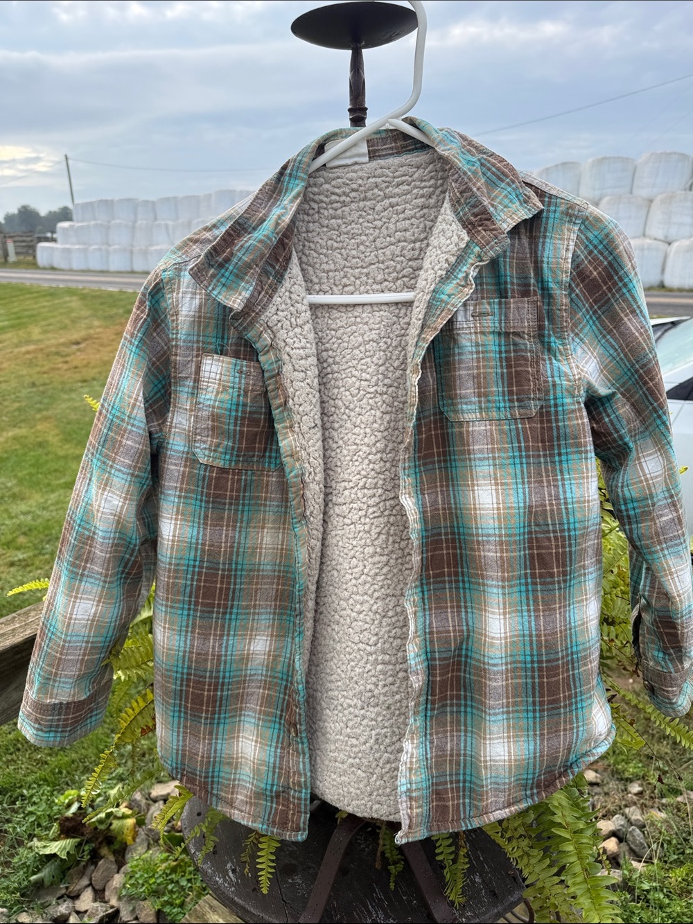 Crazy 8 Teal & Brown Plaid Sherpa-Lined Kids JacketY2K all the way